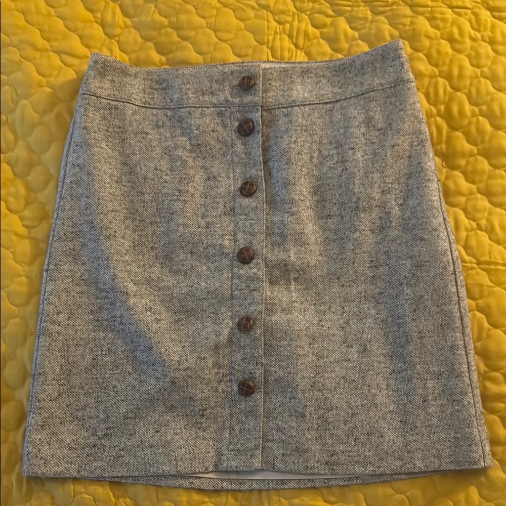 Talbots Heathered Gray Button-Front Mini Skirt